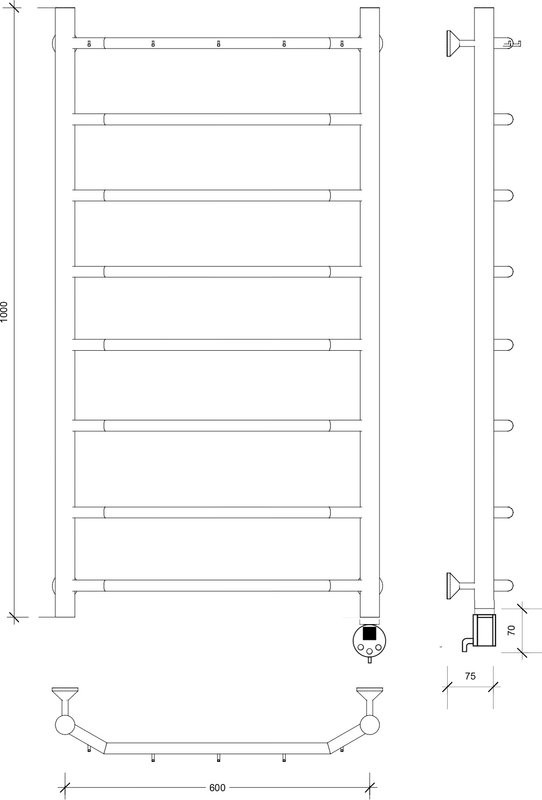Полотенцесушитель электрический Secado Агата 1 К 100x50 см, подключение справа, графит, лесенка