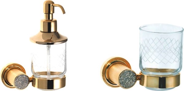 Набор Дозатор Boheme Royal Cristal Gold подвесной + Стакан Gold подвесной