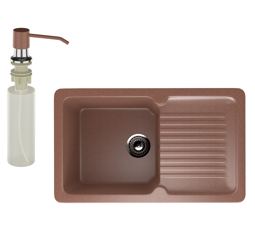 Мойка кухонная Ulgran U-506 307 терракот + дозатор U-01 терракот