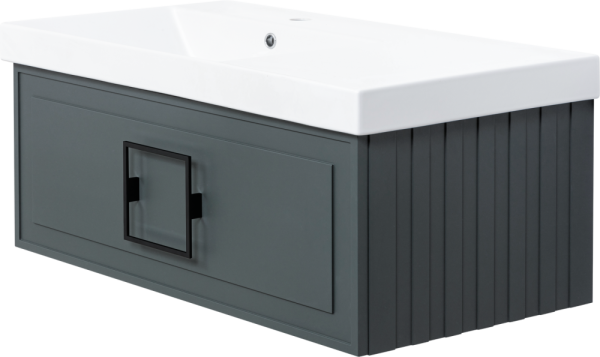 Тумба с раковиной La Fenice Cubo 90 L серая, ручка черная