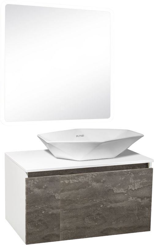 Мебель для ванной комнаты Runo Бари 80 железный камень, раковина Poligono 65