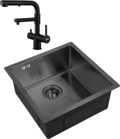 Комплект Мойка Zorg Inox PVD 4444 grafit + Смеситель Sanitary SZR-3216 Grafit графит