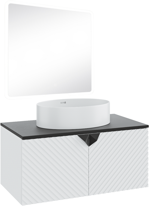 Мебель для ванной комнаты Runo Андорра 85 белая матовая, черная, раковина Ovale 50
