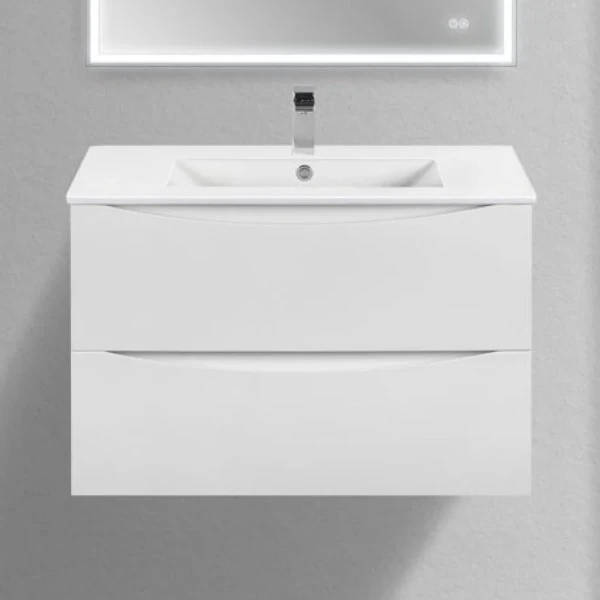 Тумба с раковиной Vincea Mia Slim 80, 2 ящика, белая глянцевая