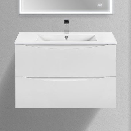 Тумба с раковиной Vincea Mia Slim 80, 2 ящика, белая глянцевая