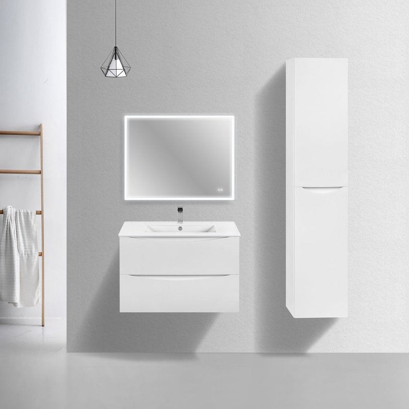 Тумба с раковиной Vincea Mia Slim 80, 2 ящика, белая глянцевая