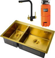 Комплект Мойка Zorg Light + Смеситель Sanitary ZR 348 YF BLACK BRONZE + Измельчитель Omoikiri Nagare slim 1250
