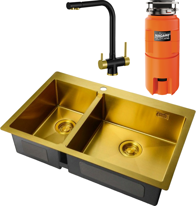 Комплект Мойка Zorg Light + Смеситель Sanitary ZR 348 YF BLACK BRONZE + Измельчитель Omoikiri Nagare slim 1250