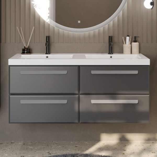 Тумба с раковиной Cezares Eco 120 4 ящика, ручки серые, grafito