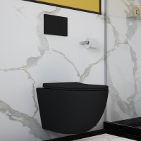 Унитаз подвесной Aqueduto Ovo OVO0140 безободковый, с микролифтом, черный матовый + Ершик Ridder Gaudy Gaudy 2231403 синий