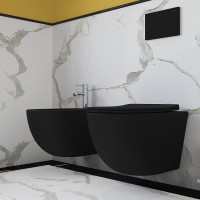 Унитаз подвесной Aqueduto Ovo OVO0140 безободковый, с микролифтом, черный матовый + Ершик Ridder Gaudy Gaudy 2231403 синий