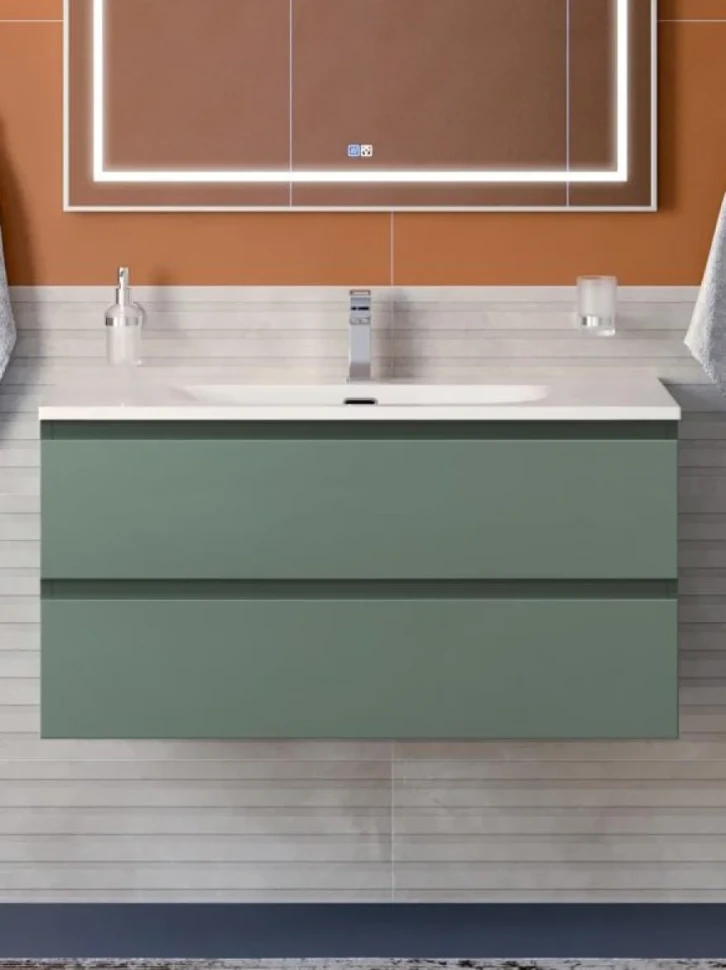 Тумба с раковиной BelBagno Kraft 100 подвесная, матовая еловая, раковина bb-8099-100