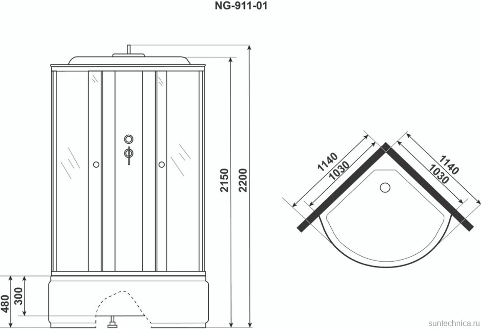 Душевая кабина Niagara NG-911-01 с высоким поддоном, с сиденьем