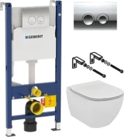 Комплект Унитаз подвесной Ideal Standard Tesi + Крышка T352701 с микролифтом, петли хром + Инсталляция Geberit Duofix Delta 458.124.21.1 3 в 1 с кнопкой смыва, хром