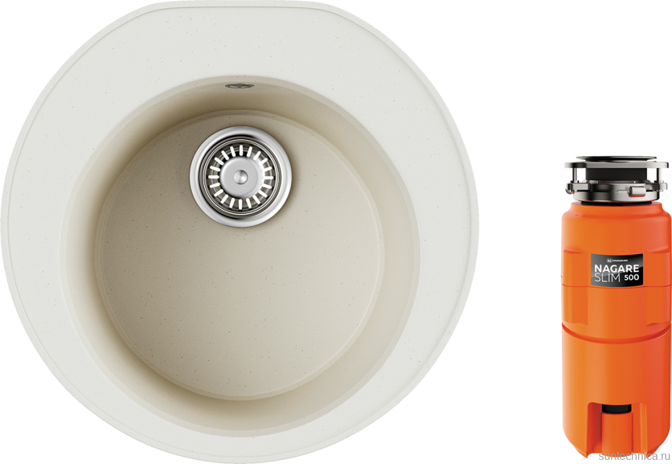 Комплект Мойка Omoikiri Miya 50R-WH белая + Измельчитель Nagare slim 500
