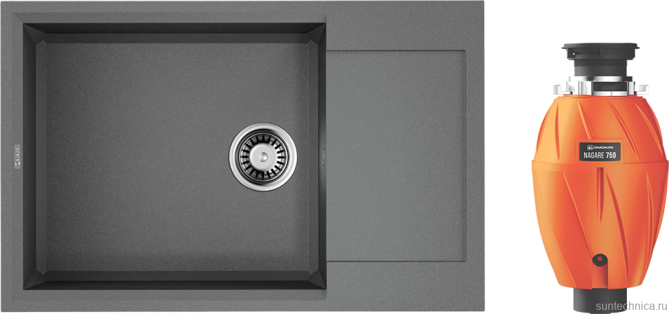 Комплект Мойка Omoikiri Sakaime 78-LB-GR leningrad grey + Измельчитель Nagare 750