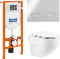 Комплект Унитаз подвесной BelBagno Onda BB066CHR безободковый, крышка BB870SC, инсталляция BB002-80 с кнопкой BB005-PR-CHROME