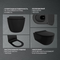 Комплект Унитаз подвесной BOCCHI V-Tondo 1416-004-0129 безободковый, черный матовый + Крышка A0336-004 с микролифтом, черная матовая + Кнопка Geberit Sigma 01 115.770.DW.5 черная + Инсталляция Duofix UP 320 111.300.00.5 + Крепления 111.815.00.1 к стене +