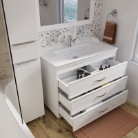 Мебель для ванной комнаты STWORKI Хальмстад 100 белая, под дерево (комплект, гарнитур)