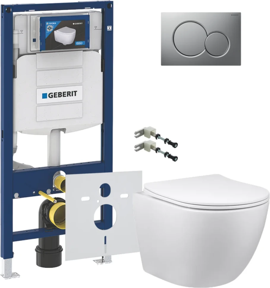 Комплект Унитаз подвесной Vincea Globo + Крепления Geberit Duofix 111.815.00.1 к стене + Инсталляция UP 320 111.300.00.5 + Кнопка Sigma 01 115.770.JQ.5 лакированная, матовый хром + Звукоизоляция