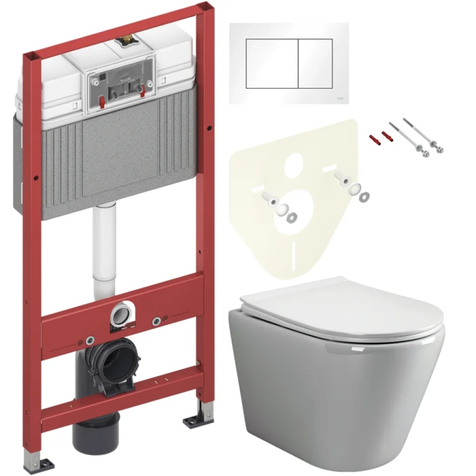 Комплект Унитаз подвесной Ceramicanova Highlight Rimless CN1804 с микролифтом, безободковый + Инсталляция TECE Base 9400413 4 в 1 с кнопкой смыва