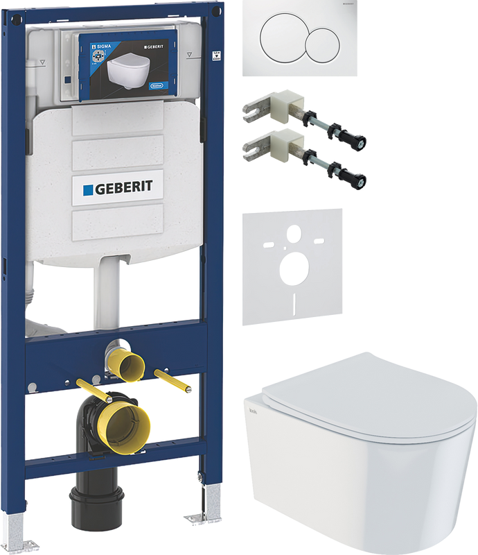 Комплект Унитаз подвесной IDDIS Stone + Крепления Geberit Duofix 111.815.00.1 к стене + Звукоизоляция + Инсталляция UP 320 111.300.00.5 + Кнопка Sigma 01 115.770.11.5 белая