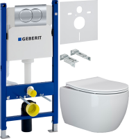 Комплект Унитаз подвесной Ceramicanova Play CN3001 с микролифтом, безободковый + Звукоизоляция Geberit + Инсталляция Duofix Delta 458.149.21.1 с кнопкой смыва, хром