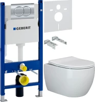 Комплект Унитаз подвесной Ceramicanova Play CN3001 с микролифтом, безободковый + Звукоизоляция Geberit + Инсталляция Duofix Delta 458.149.21.1 с кнопкой смыва, хром