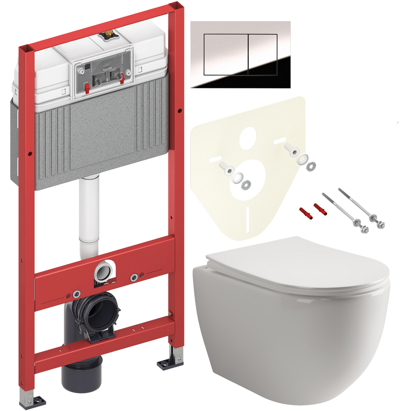 Комплект Унитаз подвесной Ceramicanova Mia Rimless CN1805 + Инсталляция TECE Now 9400412 4 в 1 с кнопкой смыва