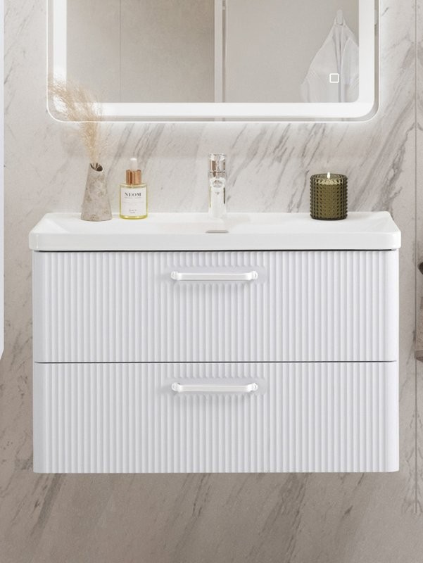 Мебель для ванной комнаты BelBagno Due 80 ручки белые, bianco lucido