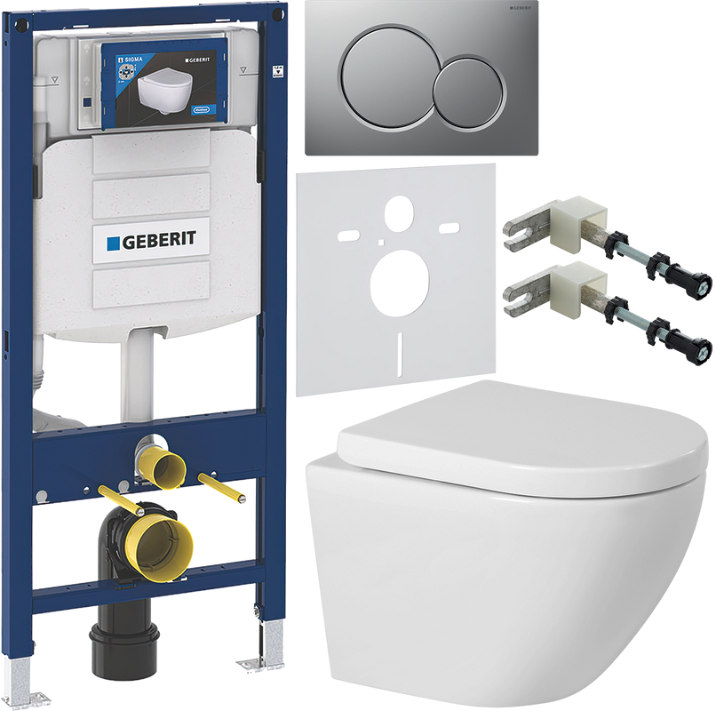 Комплект Унитаз подвесной BelBagno Sfera-r + Крышка Norma BB865SC с микролифтом + Инсталляция Geberit Duofix UP 320 111.300.00.5 + Кнопка Sigma 01 115.770.JQ.5 лакированная, матовый хром + Крепления 111.815.00.1 к стене + Звукоизоляция