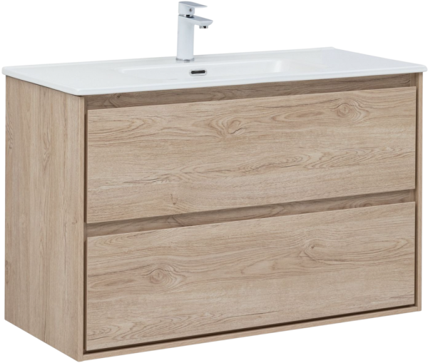 Тумба с раковиной Aquanet Милан 100 подвесная, дуб светлый