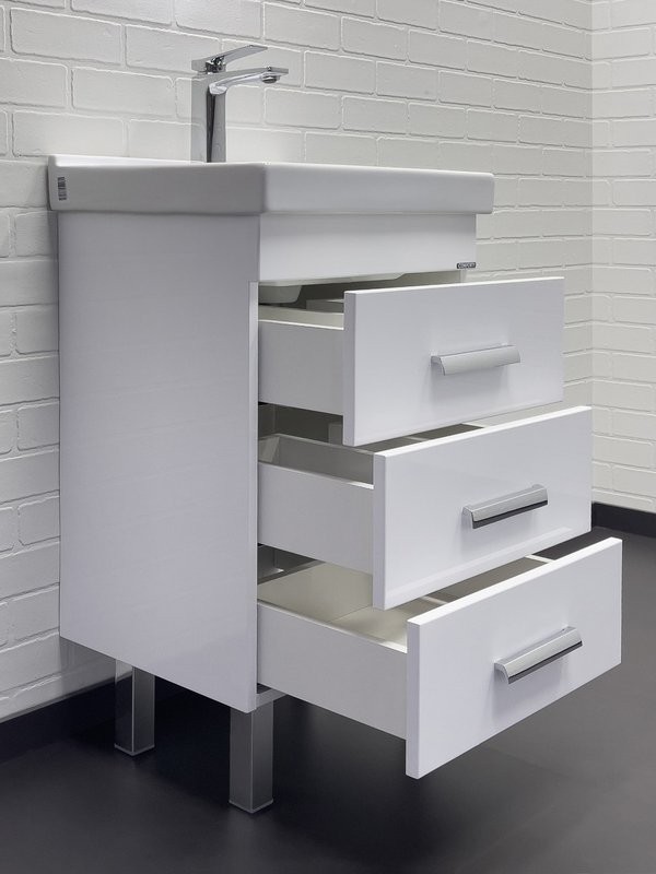 Тумба с раковиной Comforty Никосия 50Н напольная, белый глянец