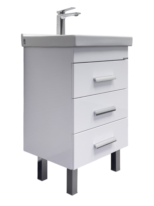 Тумба с раковиной Comforty Никосия 50Н напольная, белый глянец