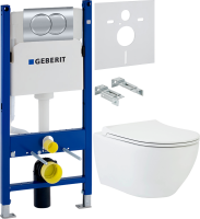 Комплект Унитаз подвесной beWash Bogen 88303201 с сиденьем микролифт белый + Инсталляция Geberit Duofix Delta 458.149.21.1 с кнопкой смыва, хром + Звукоизоляция