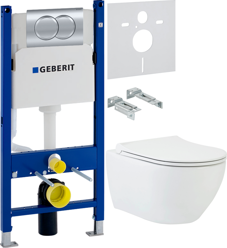 Комплект Унитаз подвесной beWash Bogen 88303201 с сиденьем микролифт белый + Инсталляция Geberit Duofix Delta 458.149.21.1 с кнопкой смыва, хром + Звукоизоляция