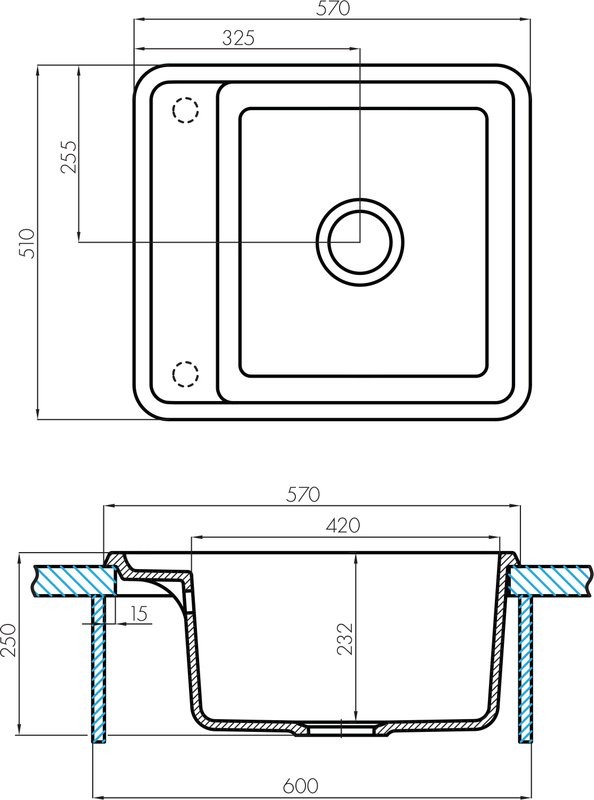 Комплект Мойка AQUATON Беллис 57 графит + Измельчитель Bone Crusher BC 610-AS