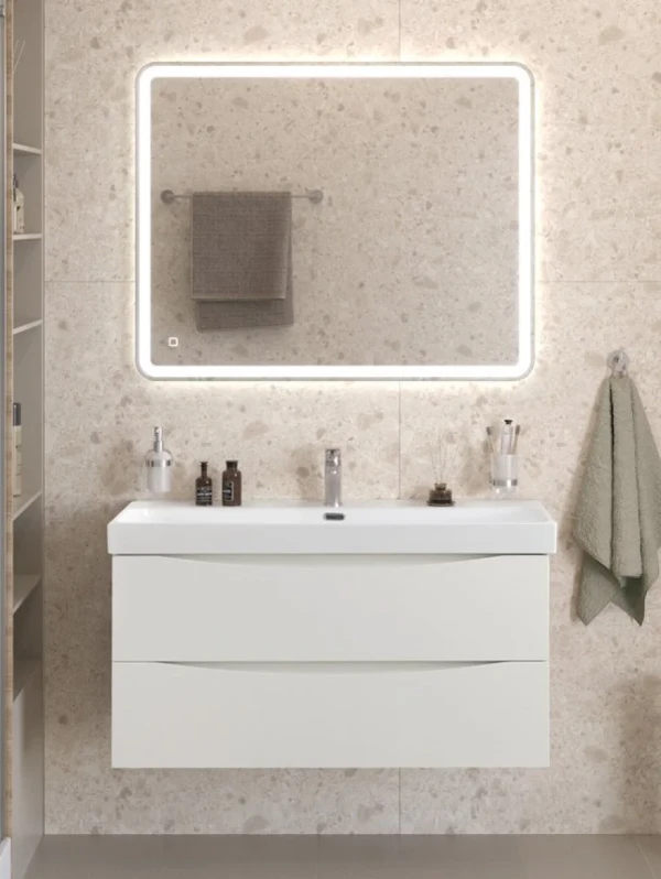 Мебель для ванной комнаты BelBagno Marino-cer-n 100 подвесная, bianco opaco, раковина BB-8078-100