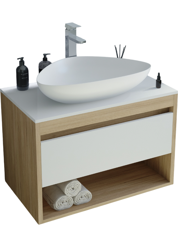 Тумба с раковиной Teymi Ritta 65 дуб эврика, матовая белая, раковина Ellie 60