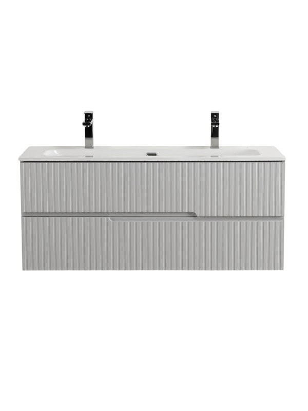 Тумба с раковиной Cezares Duet-n 120 подвесная, 2 ящика, для двоих, жемчужная серая