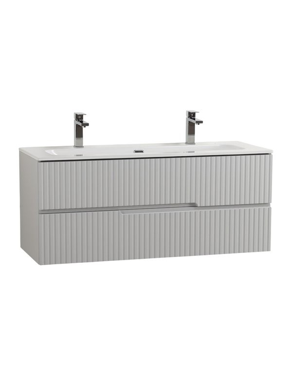 Тумба с раковиной Cezares Duet-n 120 подвесная, 2 ящика, для двоих, жемчужная серая