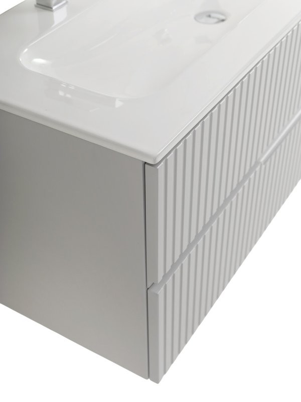 Тумба с раковиной Cezares Duet-n 120 подвесная, 2 ящика, для двоих, жемчужная серая