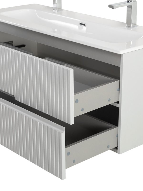 Тумба с раковиной Cezares Duet-n 120 подвесная, 2 ящика, для двоих, жемчужная серая