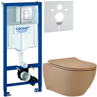 Комплект Унитаз подвесной beWash Bogen 88303273 с сиденьем микролифт латте + Инсталляция Grohe Rapid SL 38772001 3 в 1 с кнопкой смыва + Звукоизоляция