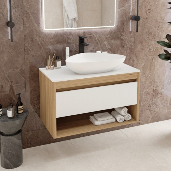 Тумба с раковиной Teymi Ritta 85 дуб эврика, матовая белая, раковина Ellie 60