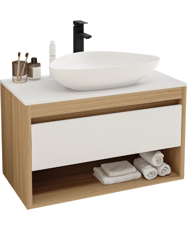 Тумба с раковиной Teymi Ritta 85 дуб эврика, матовая белая, раковина Ellie 60