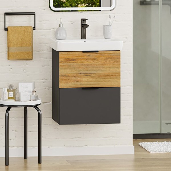 Тумба под раковину Misty Форест 50 подвесная, дуб вотан, антрацит