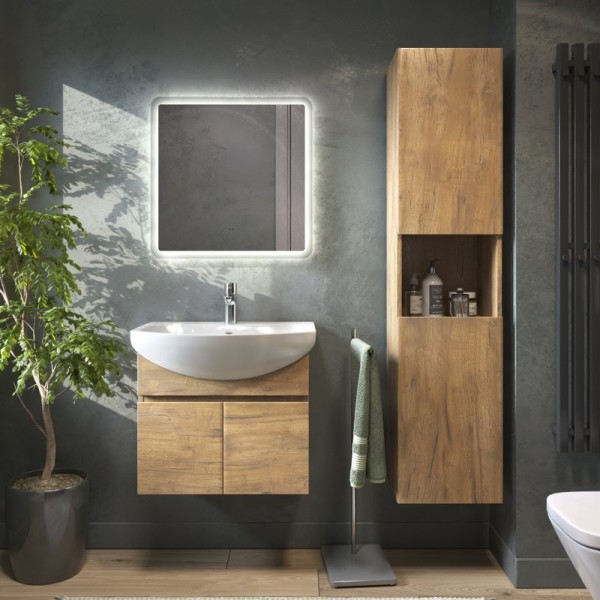 Мебель для ванной комнаты Vigo Wing 60 подвесная, дуб золотой, раковина Балтика 60