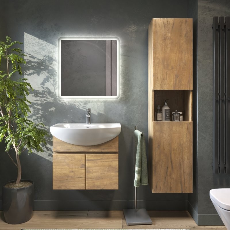 Мебель для ванной комнаты Vigo Wing 60 подвесная, дуб золотой, раковина Балтика 60