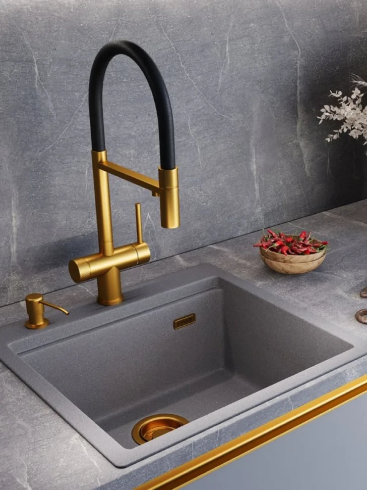 Смеситель для кухни Emar PVD ЕС - 7024 PVD Golden